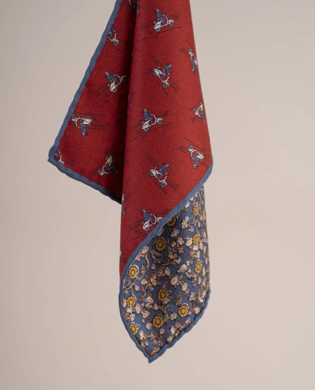 Reversible Silk Printed Pocket Square - Italian Lifestyle Red sold by Paolo Albizzati