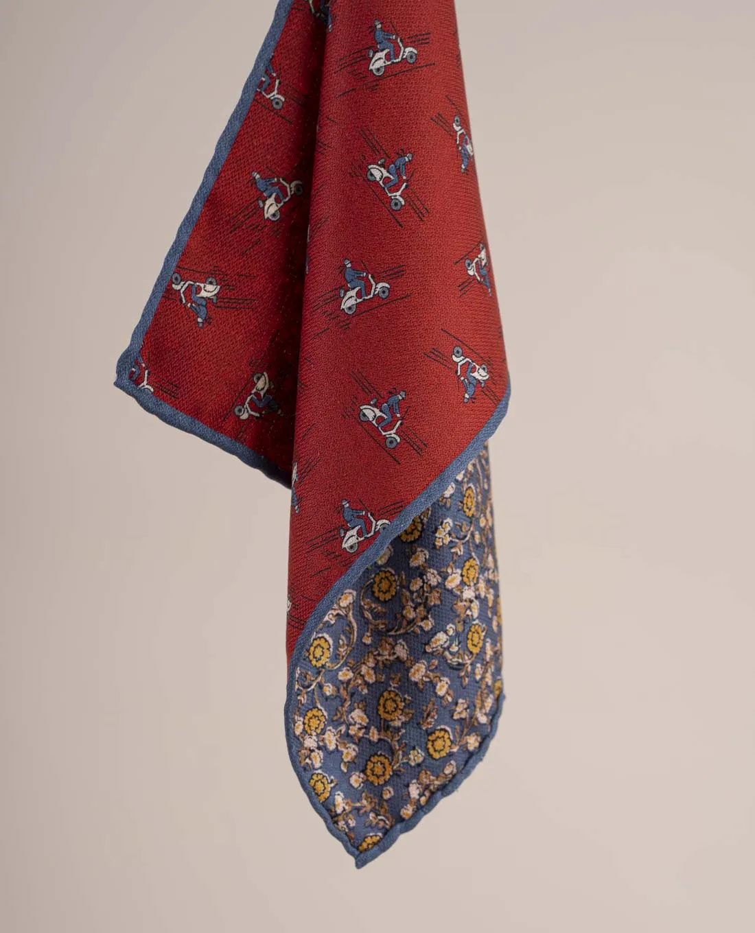 Reversible Silk Printed Pocket Square - Italian Lifestyle Red sold by Paolo Albizzati