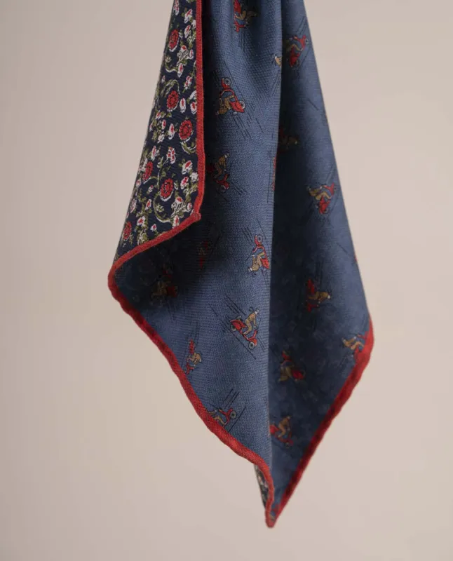 Reversible Silk Printed Pocket Square - Italian Lifestyle Blue sold by Paolo Albizzati