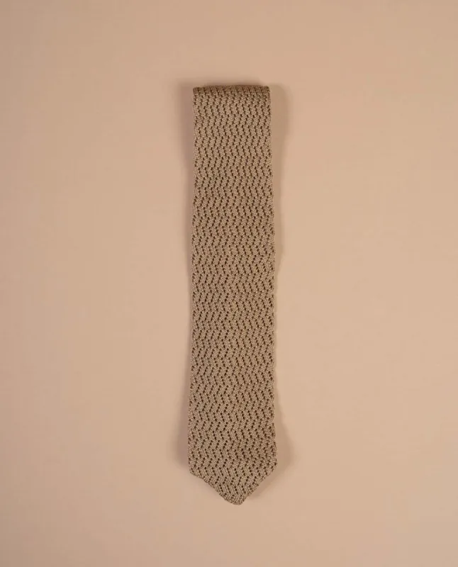 Pointed Knitted Silk Tie - Camel Beige Solid sold by Paolo Albizzati