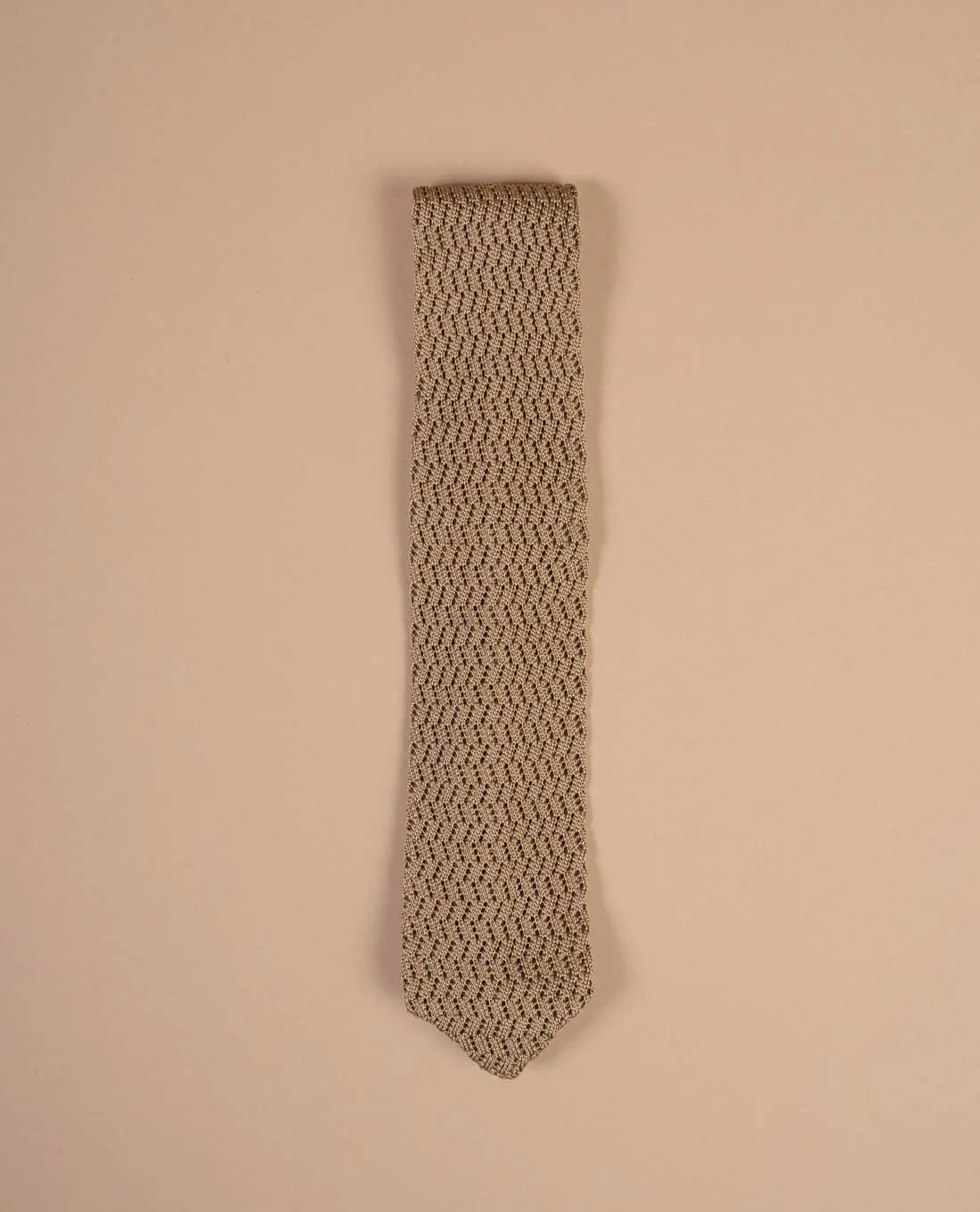 Pointed Knitted Silk Tie - Camel Beige Solid sold by Paolo Albizzati