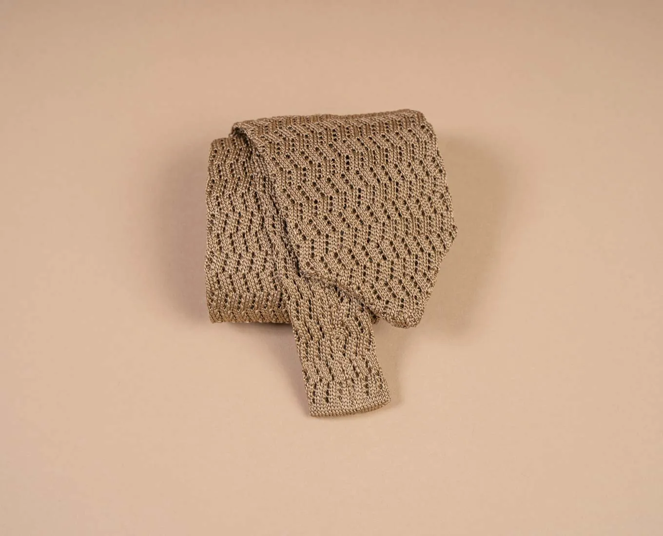 Pointed Knitted Silk Tie - Camel Beige Solid sold by Paolo Albizzati product image thumbnail 3