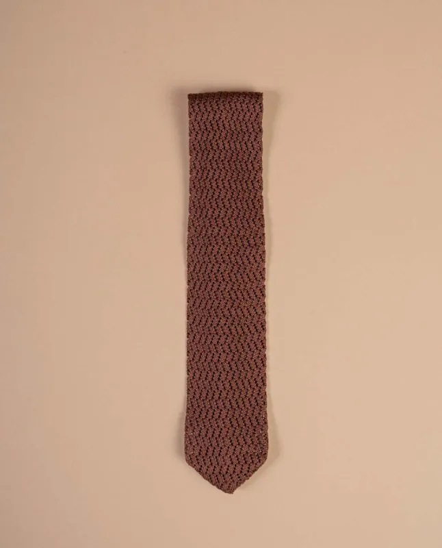Pointed Knitted Silk Tie - Reddish Brown Solid sold by Paolo Albizzati