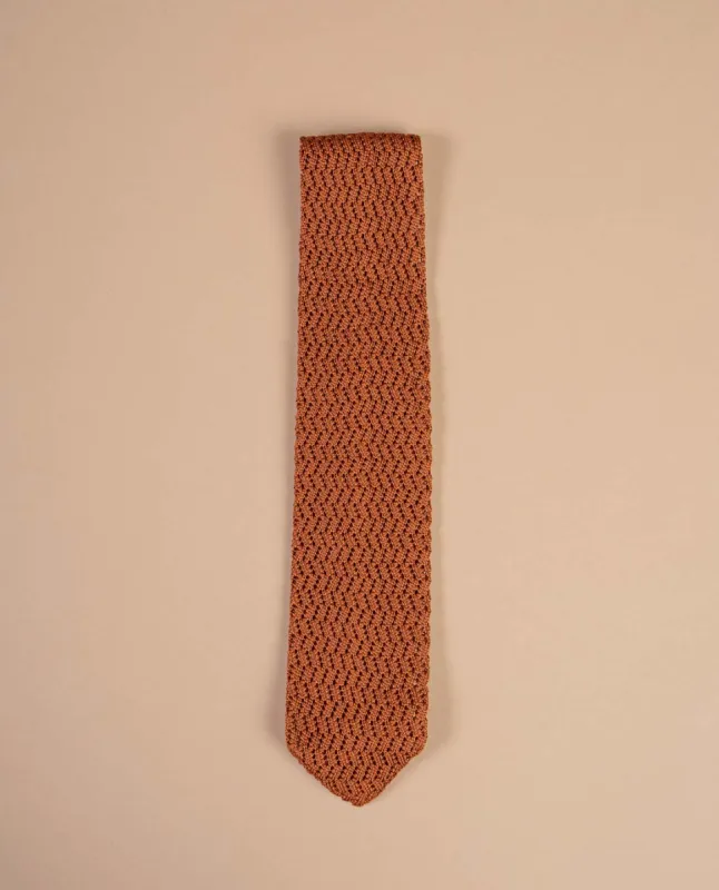 Pointed Knitted Silk Tie - Rust Solid sold by Paolo Albizzati