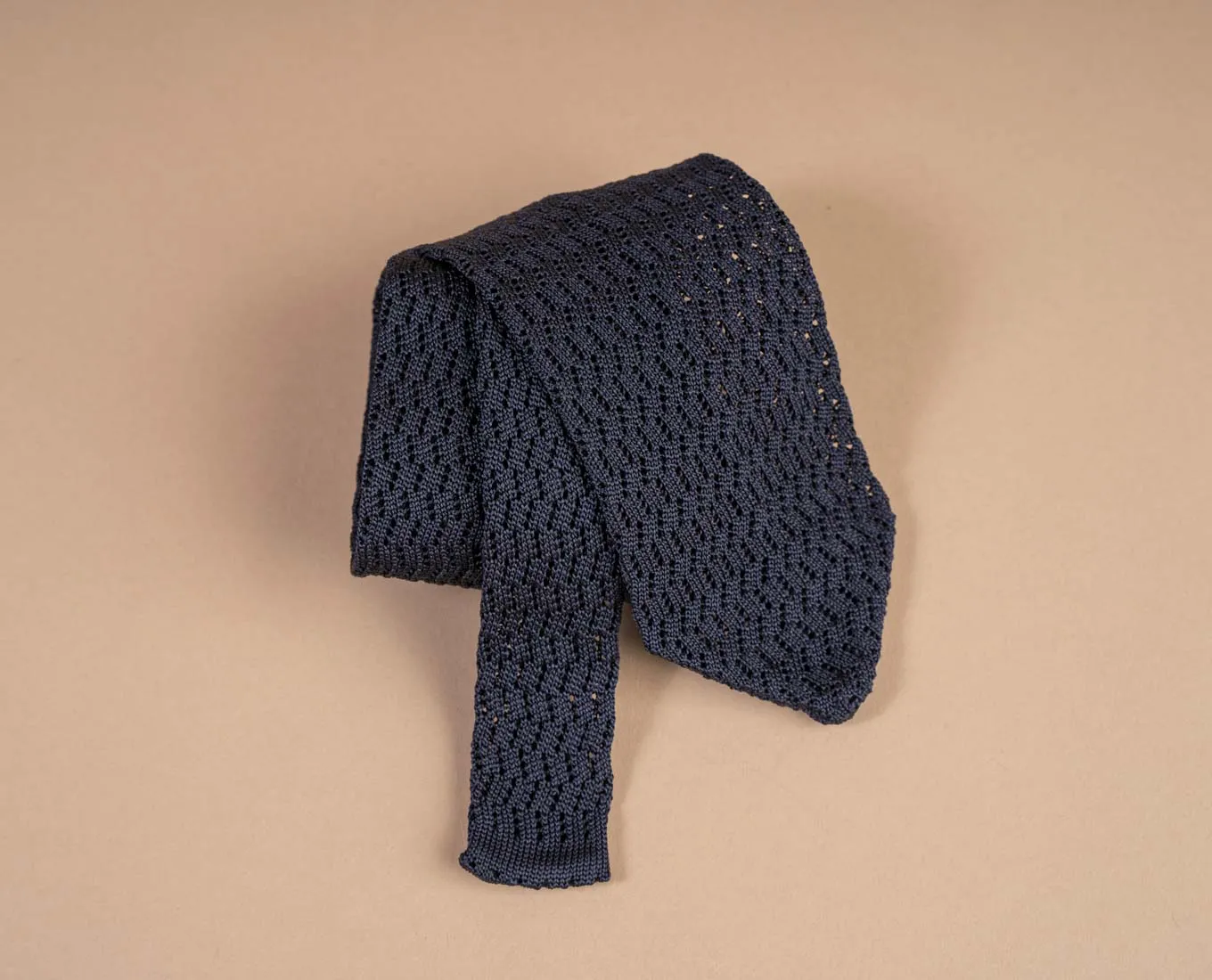Pointed Knitted Silk Tie - Navy Blue Solid sold by Paolo Albizzati product image thumbnail 3