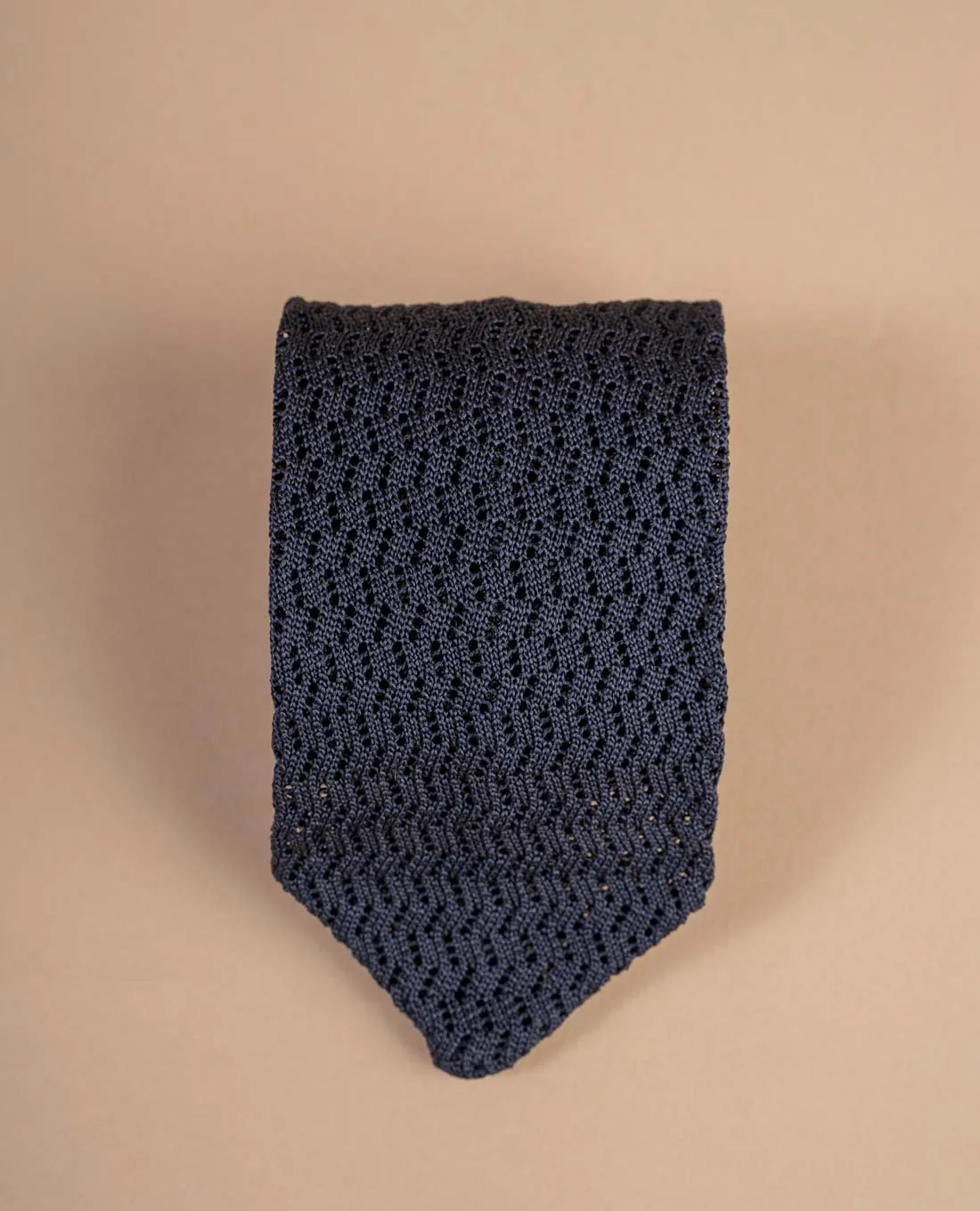 Pointed Knitted Silk Tie - Navy Blue Solid sold by Paolo Albizzati product image thumbnail 2