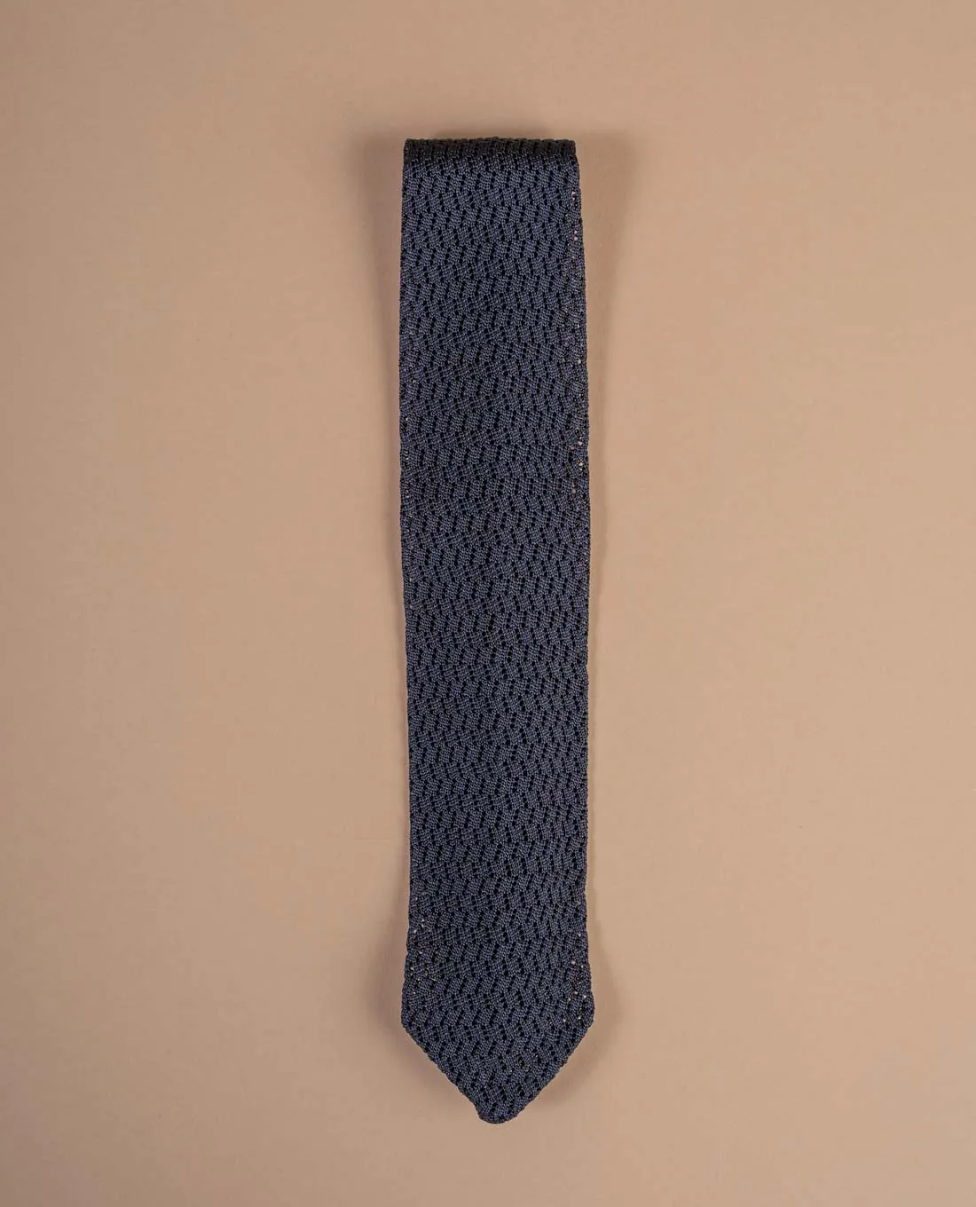 Pointed Knitted Silk Tie - Navy Blue Solid sold by Paolo Albizzati