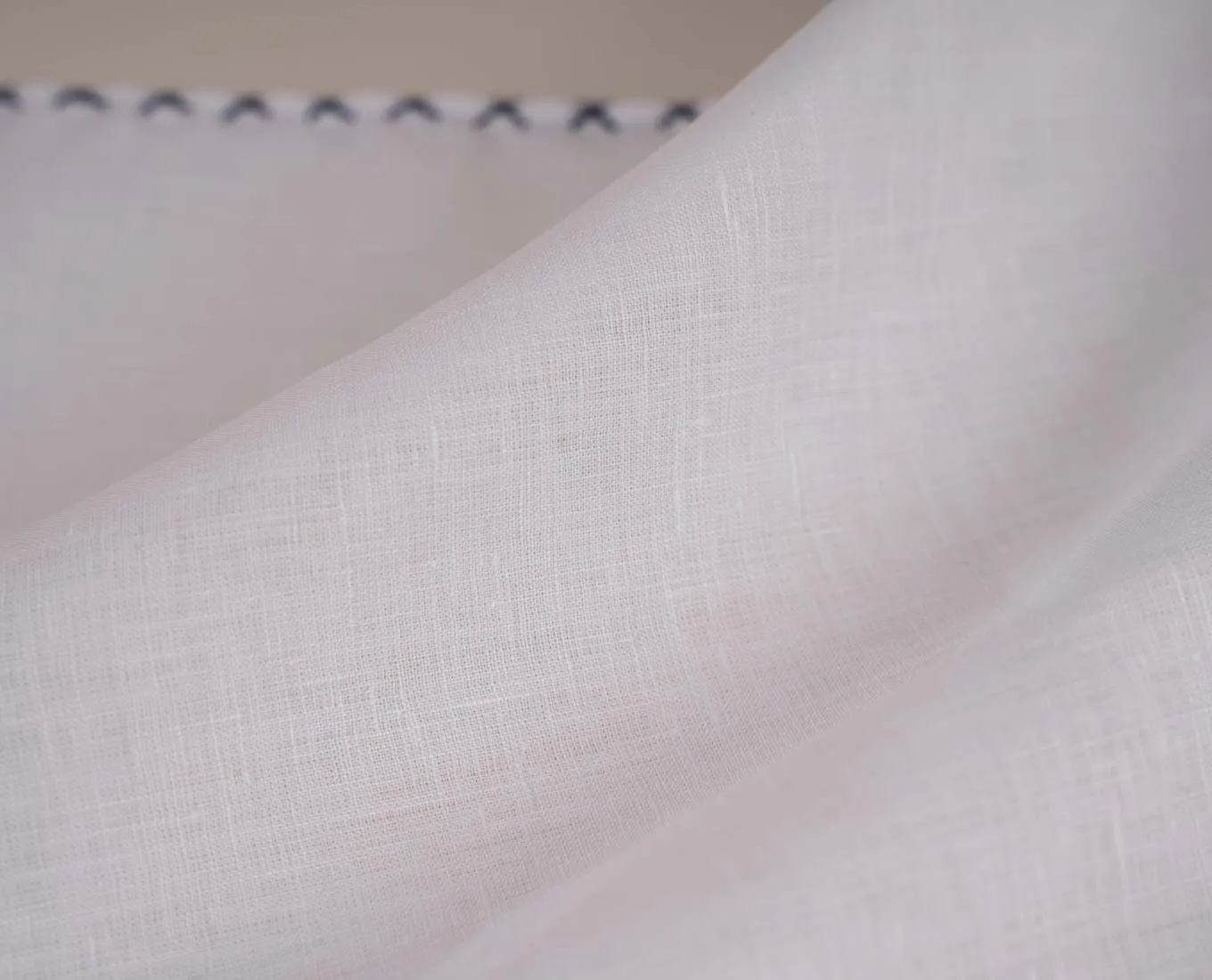 White Linen Pocket Square with Contrast Stitching - Navy Blue sold by Paolo Albizzati product image thumbnail 3