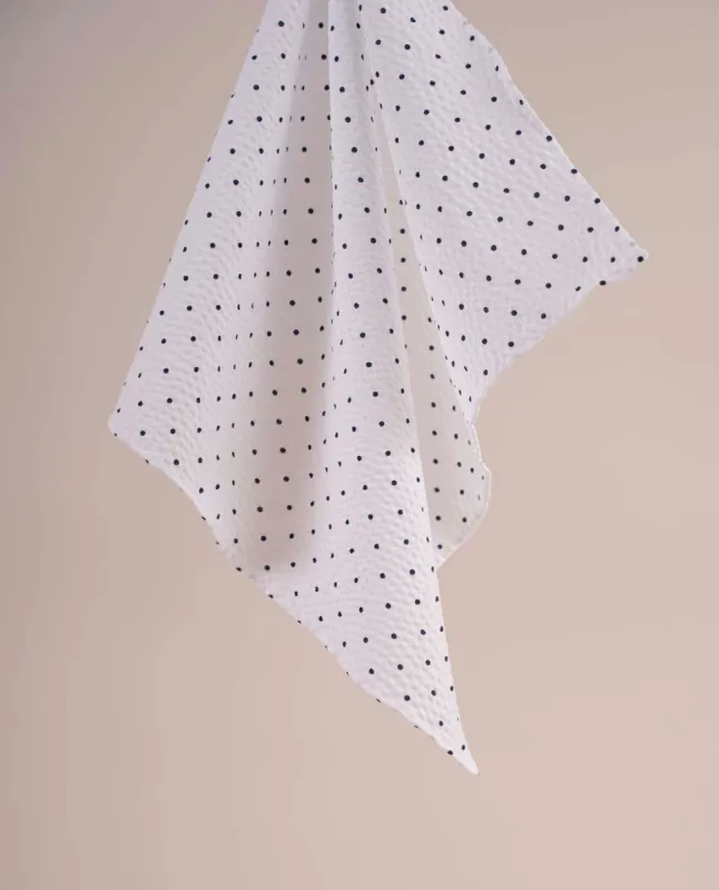White with Navy Blue Dots - Seersucker Cotton Pocket Square sold by Paolo Albizzati