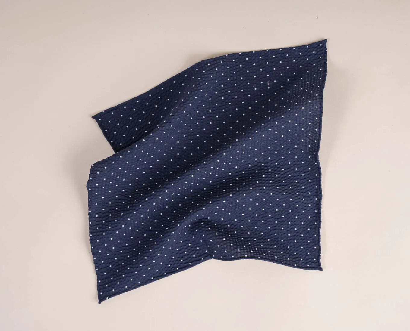 Navy Blue with White Dots - Seersucker Cotton Pocket Square sold by Paolo Albizzati product image thumbnail 3