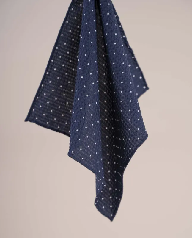 Navy Blue with White Dots - Seersucker Cotton Pocket Square sold by Paolo Albizzati