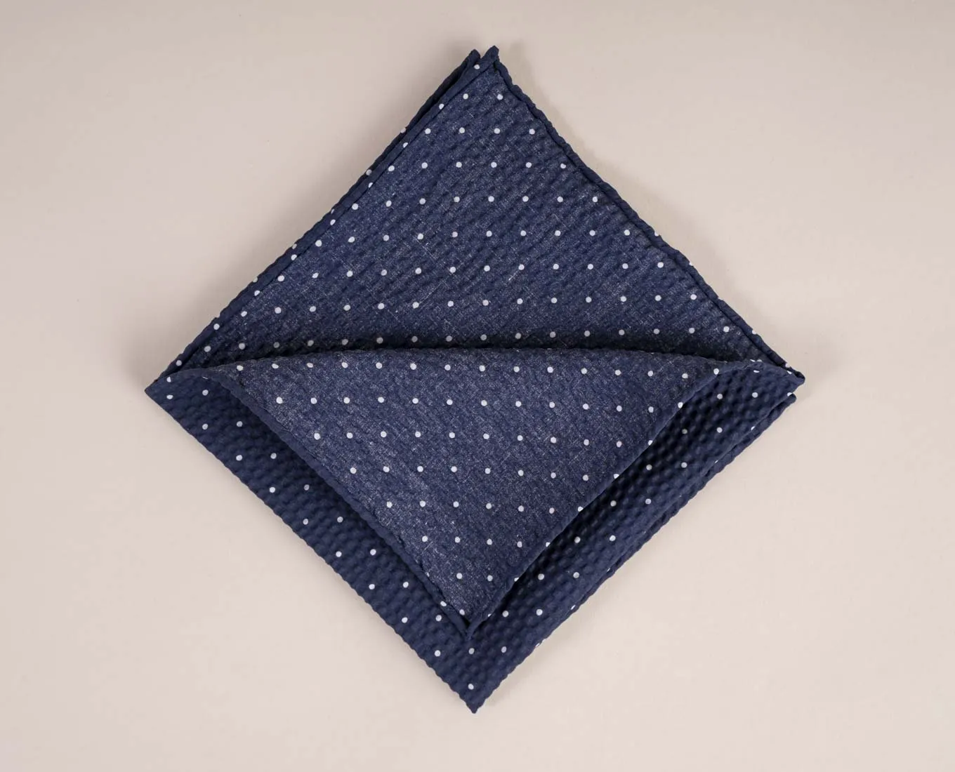 Navy Blue with White Dots - Seersucker Cotton Pocket Square sold by Paolo Albizzati product image thumbnail 4