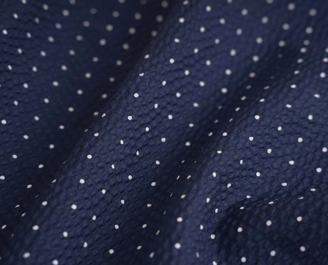 Navy Blue with White Dots - Seersucker Cotton Pocket Square sold by Paolo Albizzati product image thumbnail 2