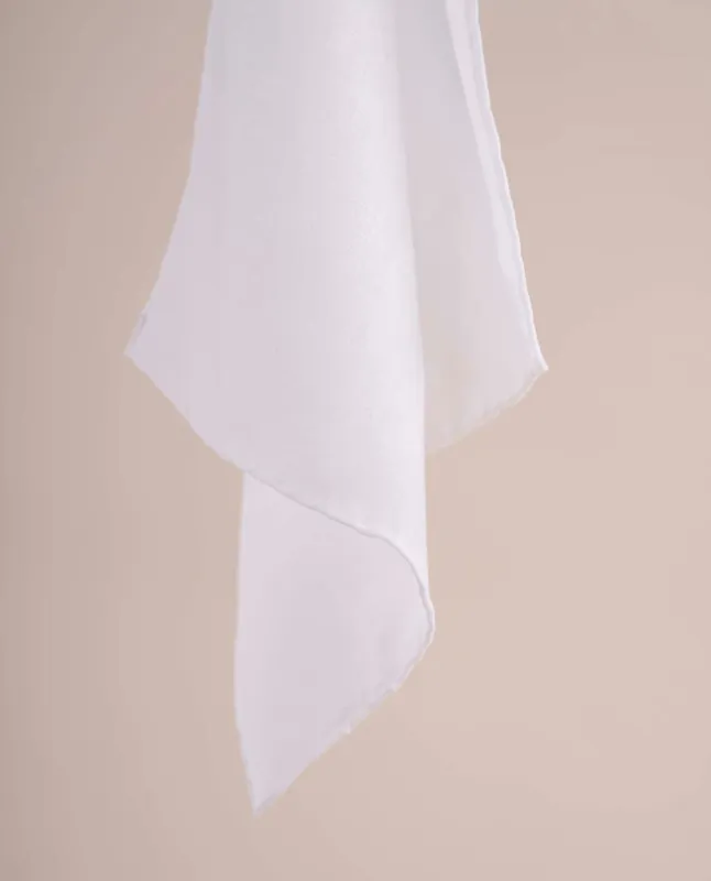 White Solid Essential Linen Handrolled Pocket Square sold by Paolo Albizzati