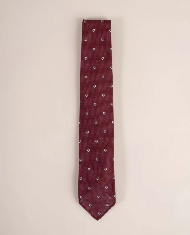 Original Grenadine Silk Tie - Burgundy and White Flower sold by Paolo Albizzati