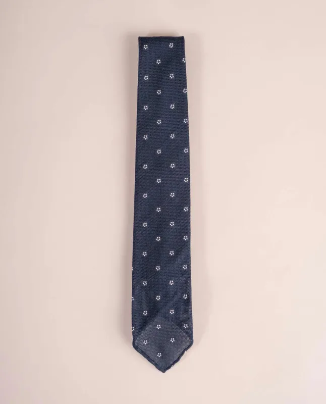 Original Grenadine Silk Tie - Navy and White Flower sold by Paolo Albizzati