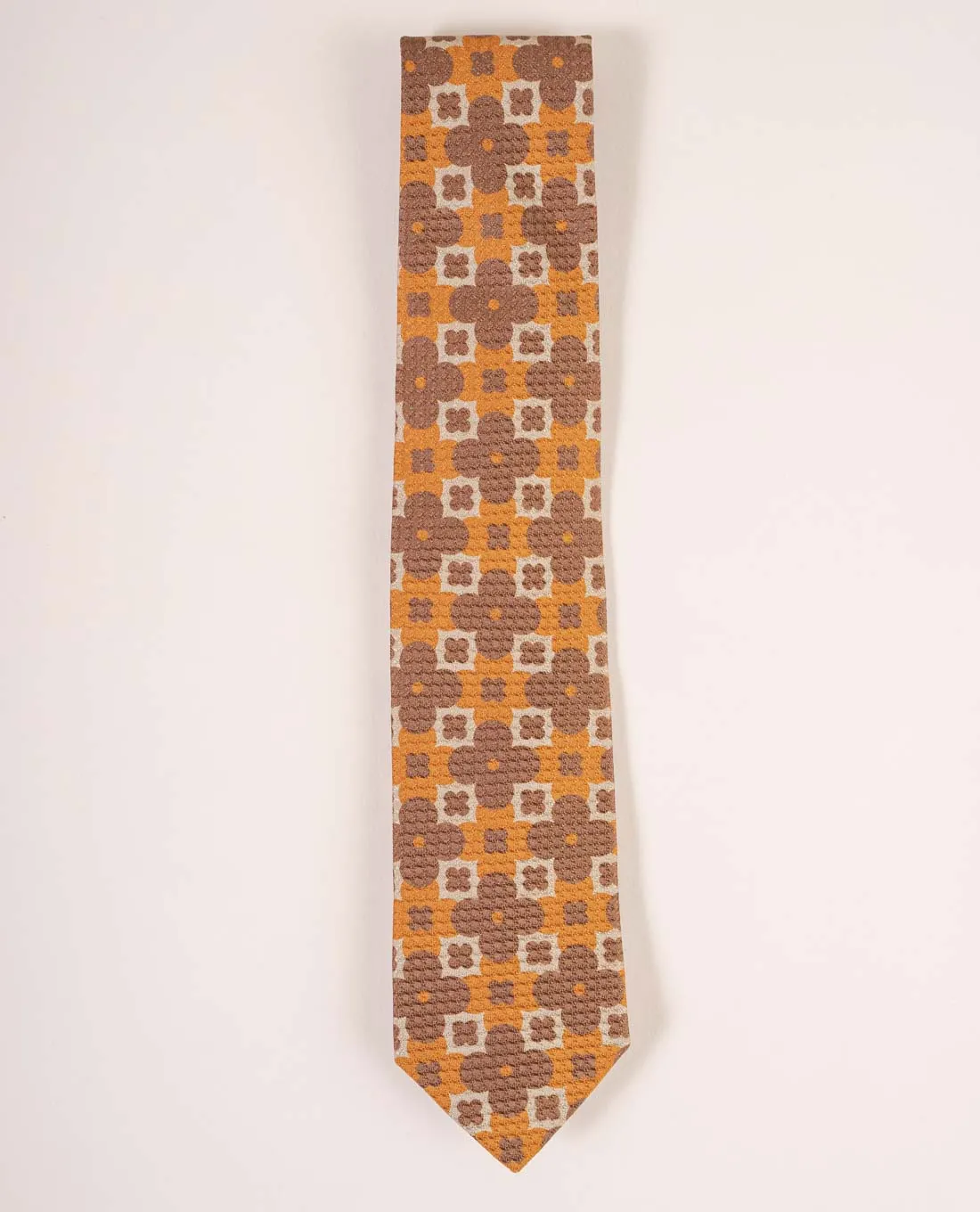 Printed Textured Jacquard Silk Tie - Rust Floral Archives Print sold by Paolo Albizzati