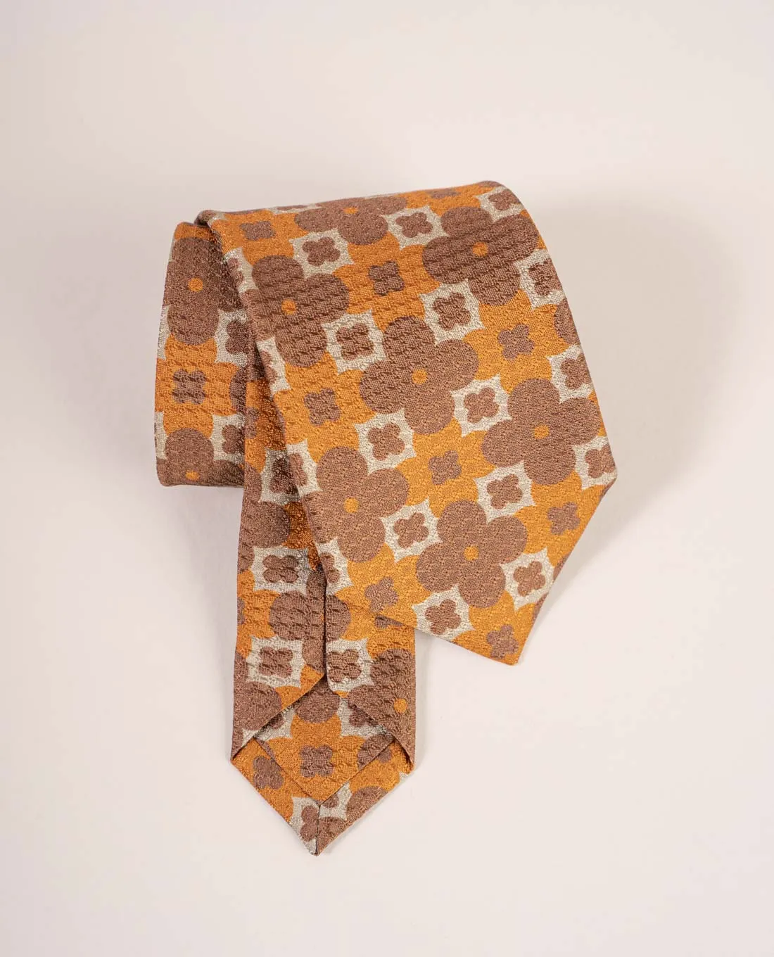 Printed Textured Jacquard Silk Tie - Rust Floral Archives Print sold by Paolo Albizzati product image thumbnail 3