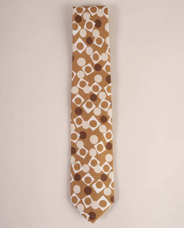 Printed Textured Jacquard Silk Tie - Beige and White Geometric Archives Print sold by Paolo Albizzati