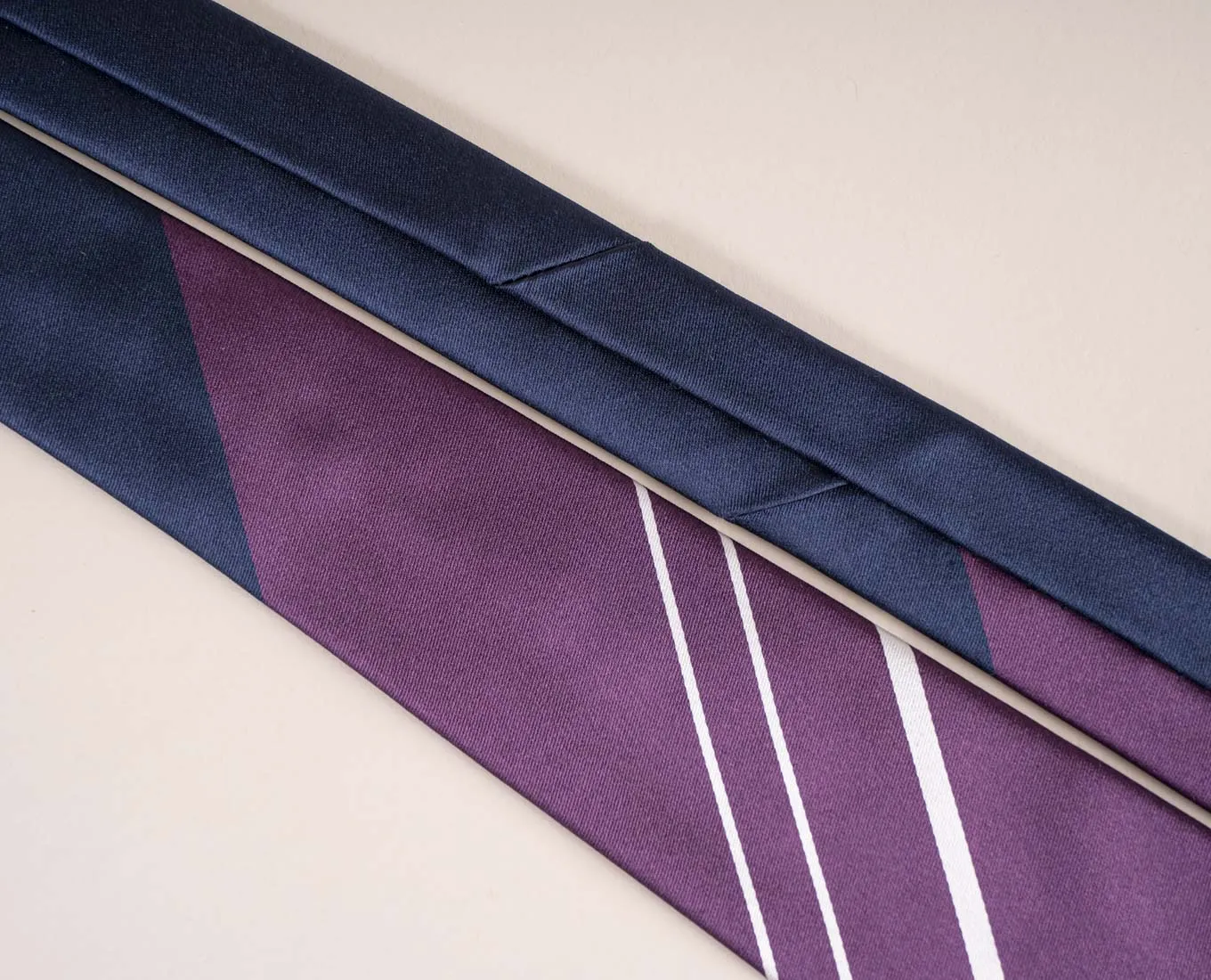 Jacquard Silk Tie - Purple and Navy with White Stripes sold by Paolo Albizzati product image thumbnail 5