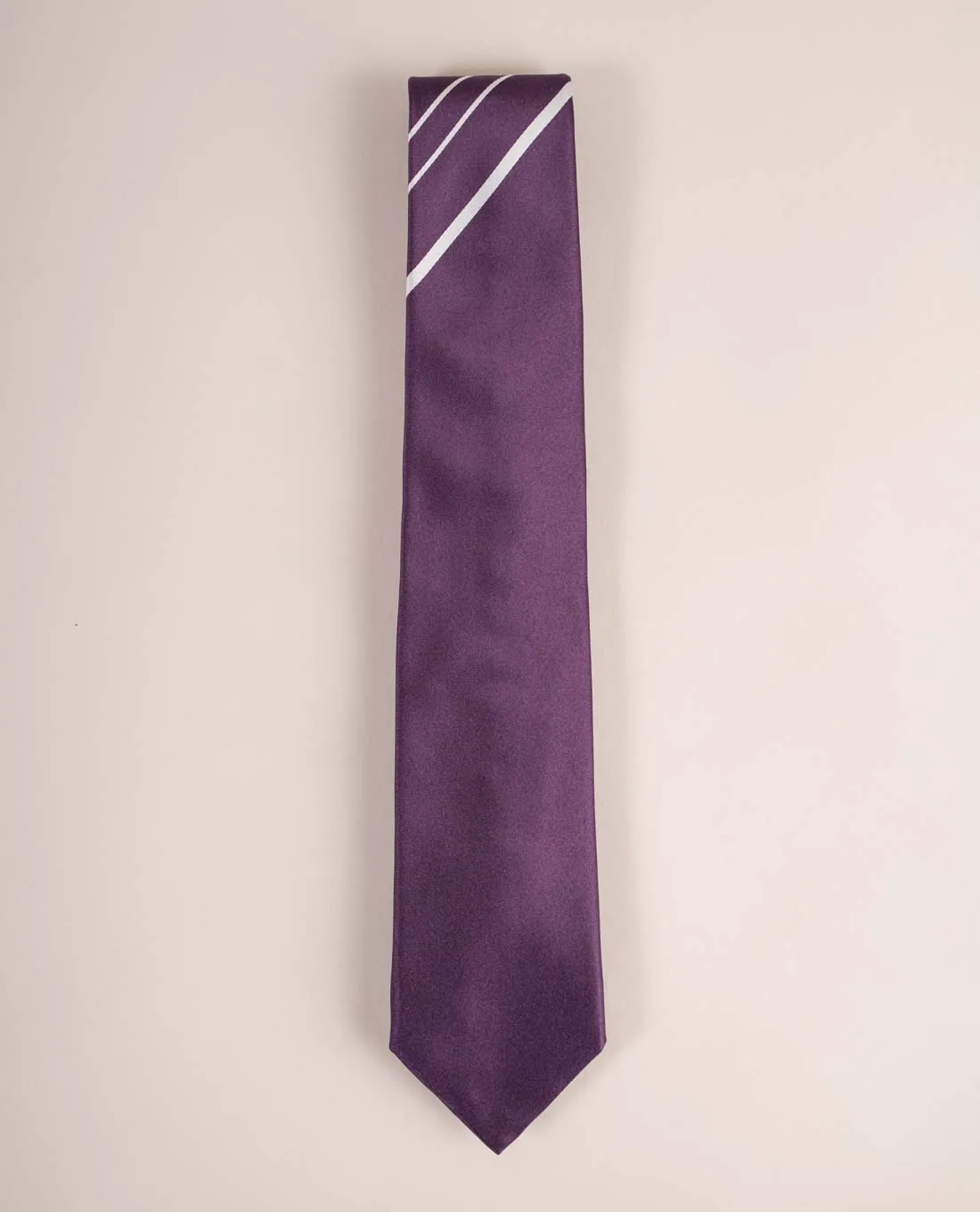Jacquard Silk Tie - Purple and Navy with White Stripes sold by Paolo Albizzati product image thumbnail 2
