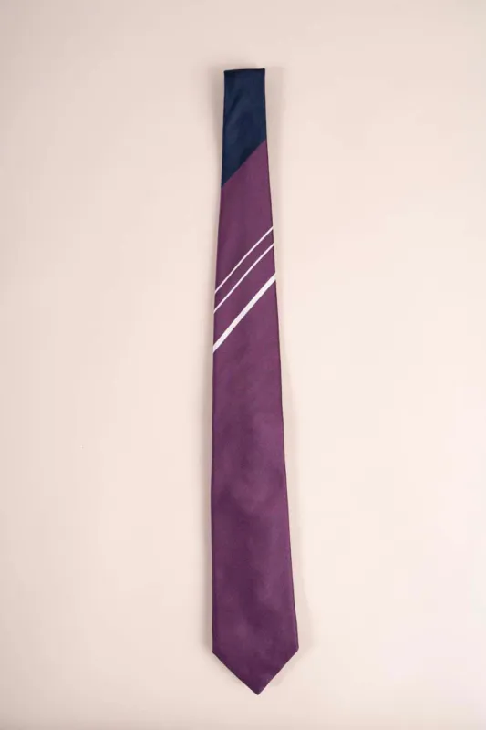 Jacquard Silk Tie - Purple and Navy with White Stripes sold by Paolo Albizzati