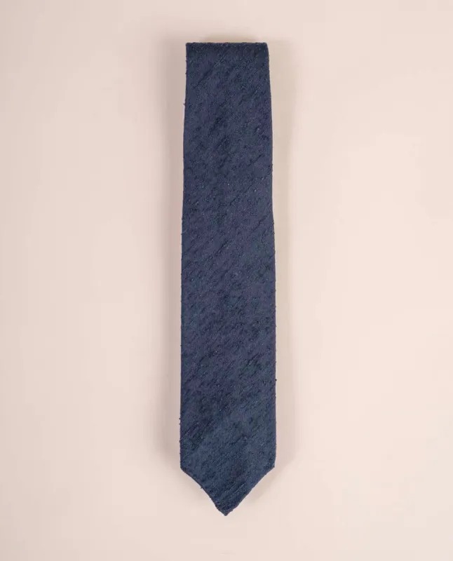 Shantung Silk Tie - Navy Blue Solid sold by Paolo Albizzati