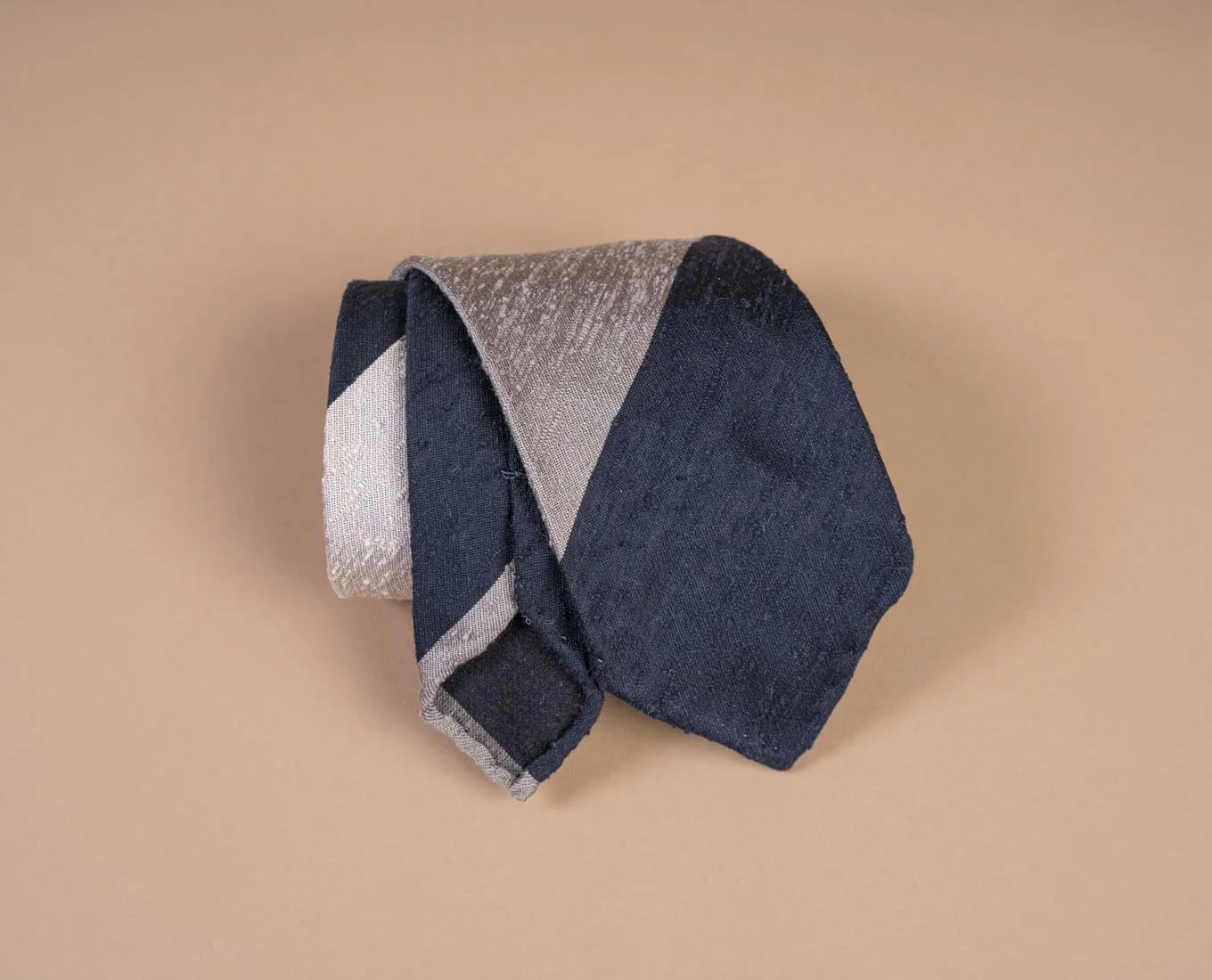 Shantung Silk Tie - Navy Blue Grey and White Stripes sold by Paolo Albizzati product image thumbnail 5