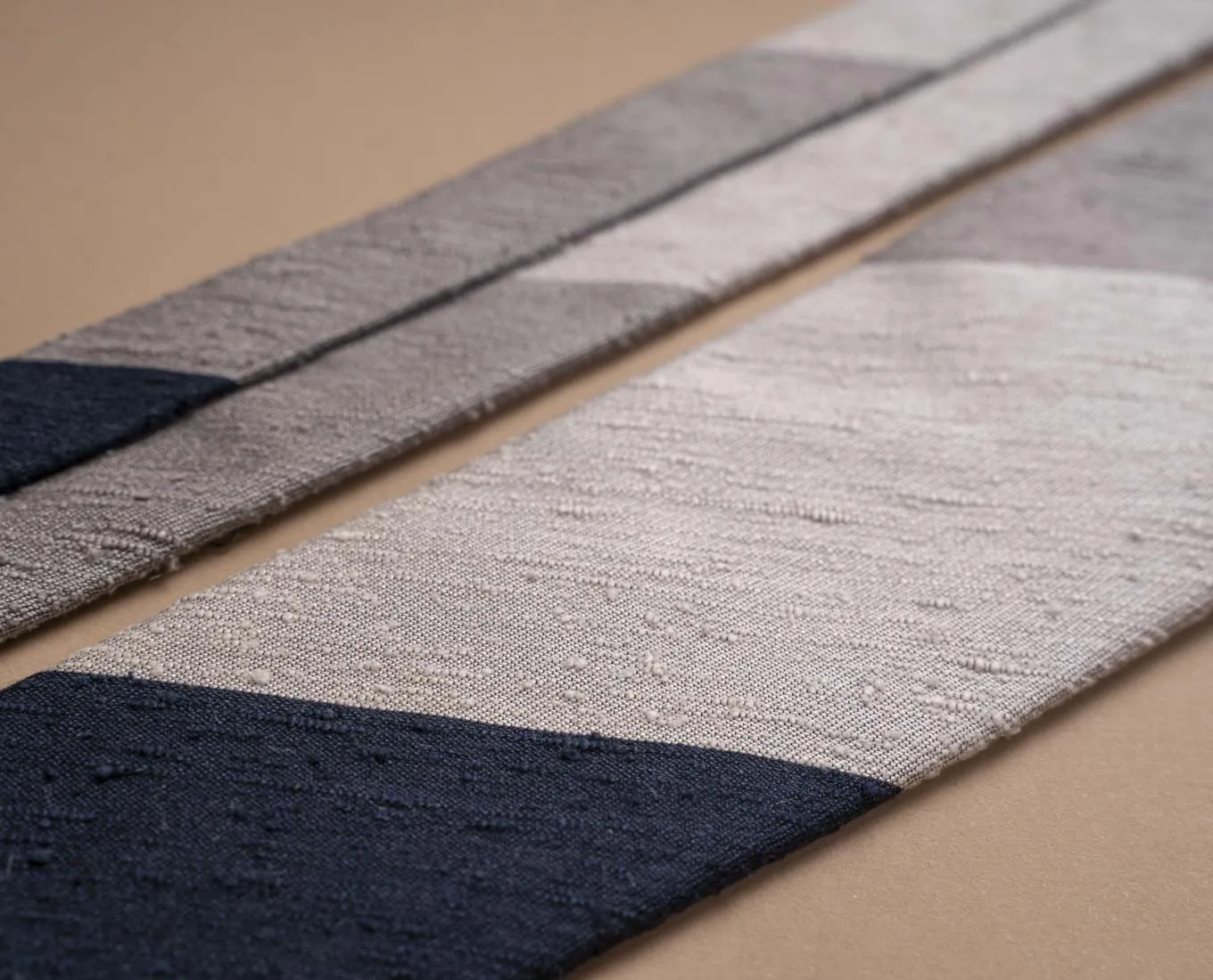 Shantung Silk Tie - Navy Blue Grey and White Stripes sold by Paolo Albizzati product image thumbnail 3