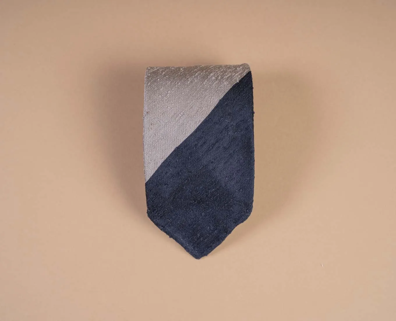 Shantung Silk Tie - Navy Blue Grey and White Stripes sold by Paolo Albizzati product image thumbnail 4
