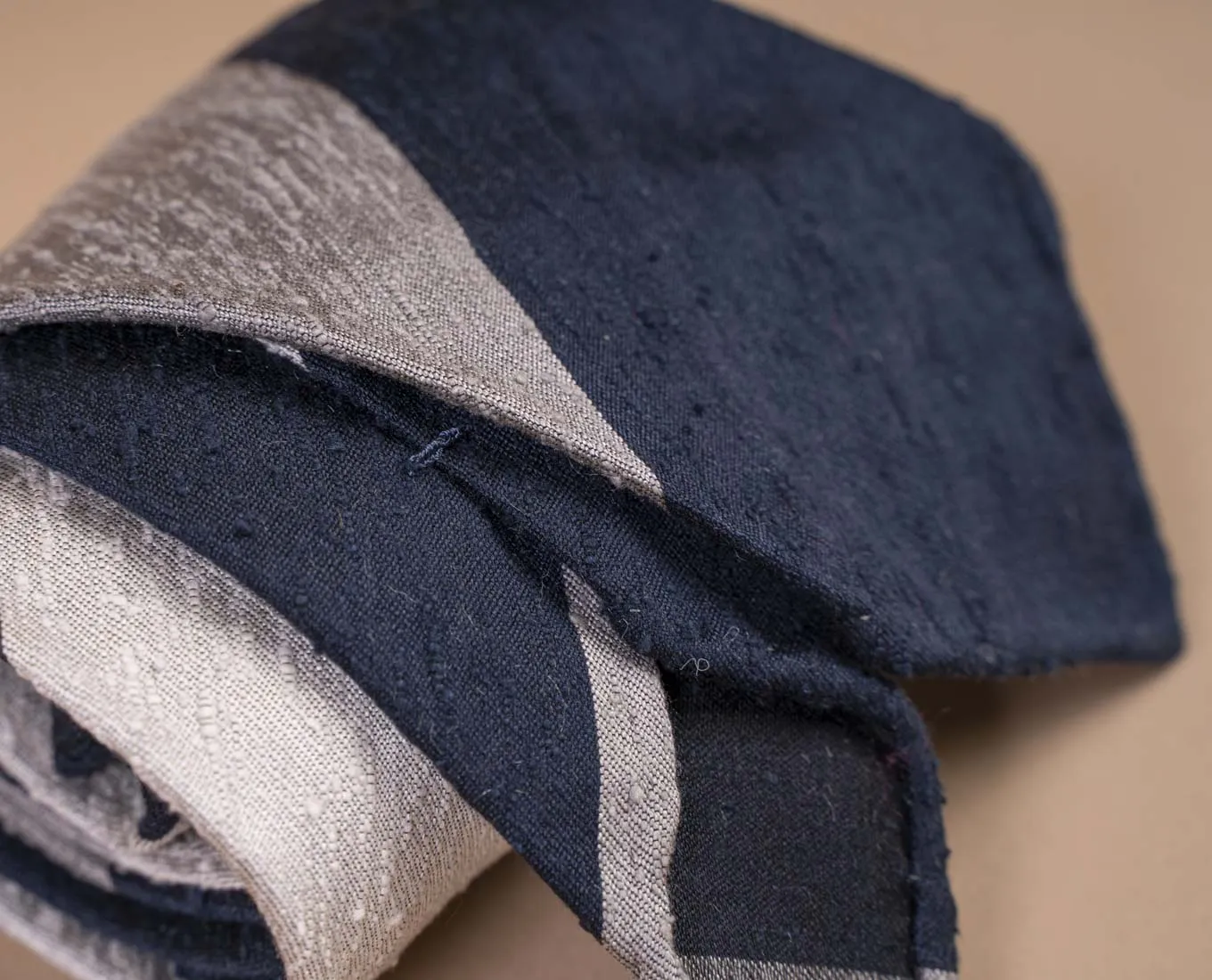 Shantung Silk Tie - Navy Blue Grey and White Stripes sold by Paolo Albizzati product image thumbnail 2