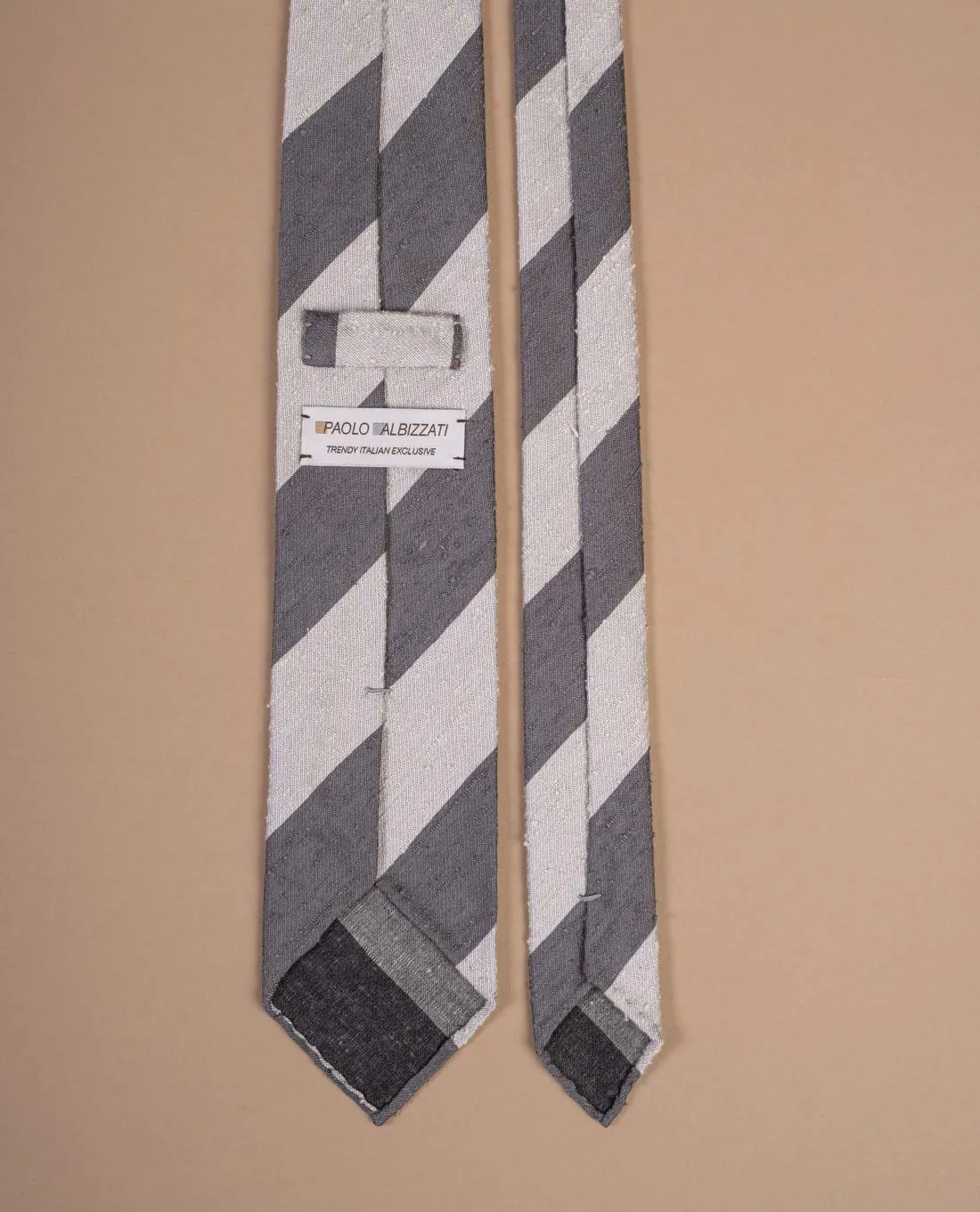 Shantung Silk Tie - Grey and White Stripes sold by Paolo Albizzati product image thumbnail 2