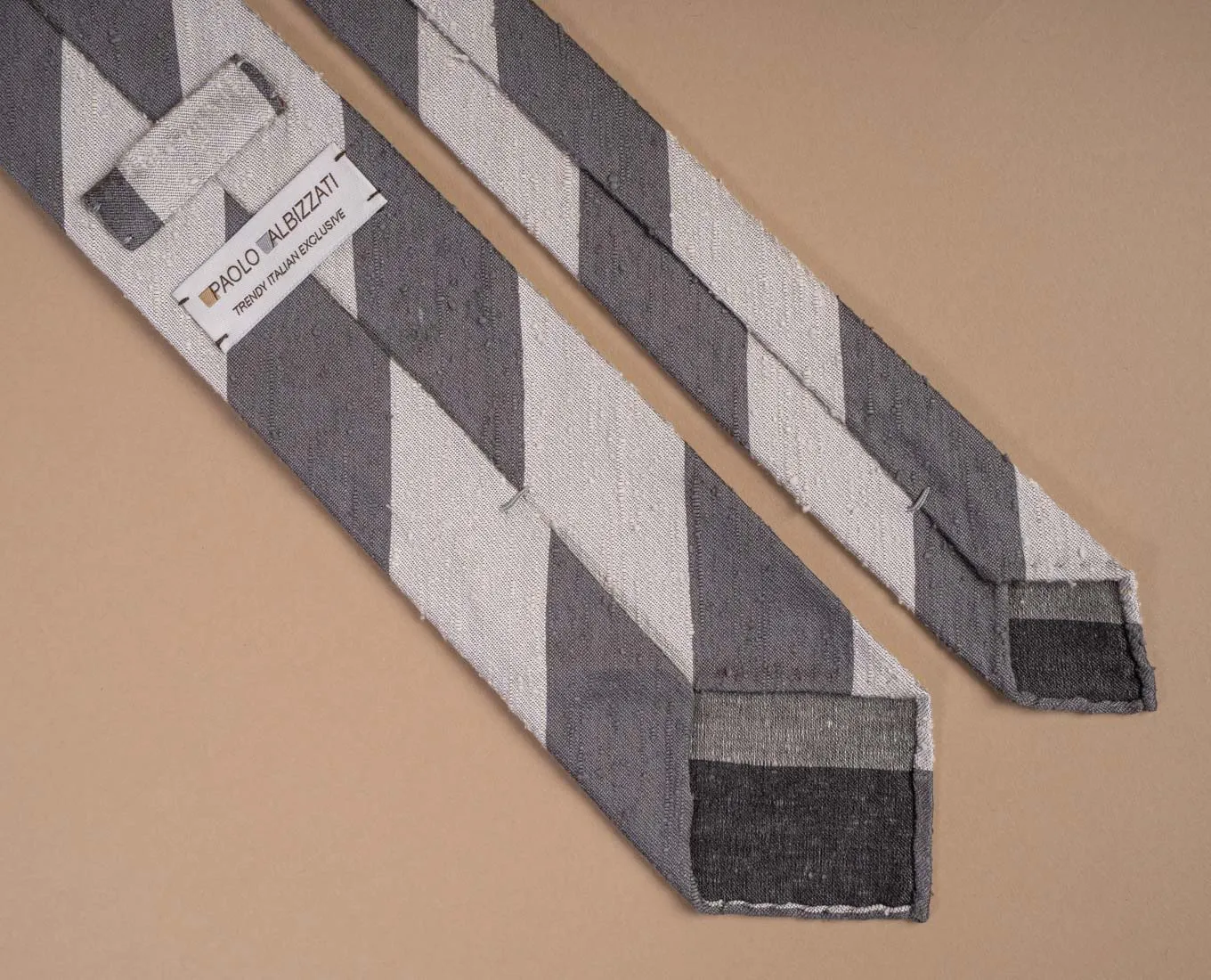 Shantung Silk Tie - Grey and White Stripes sold by Paolo Albizzati product image thumbnail 4