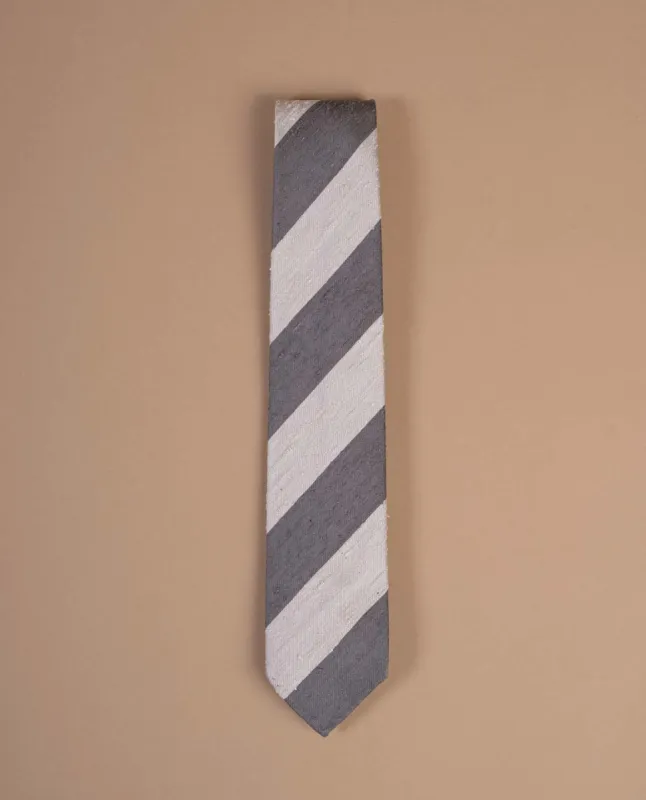 Shantung Silk Tie - Grey and White Stripes sold by Paolo Albizzati