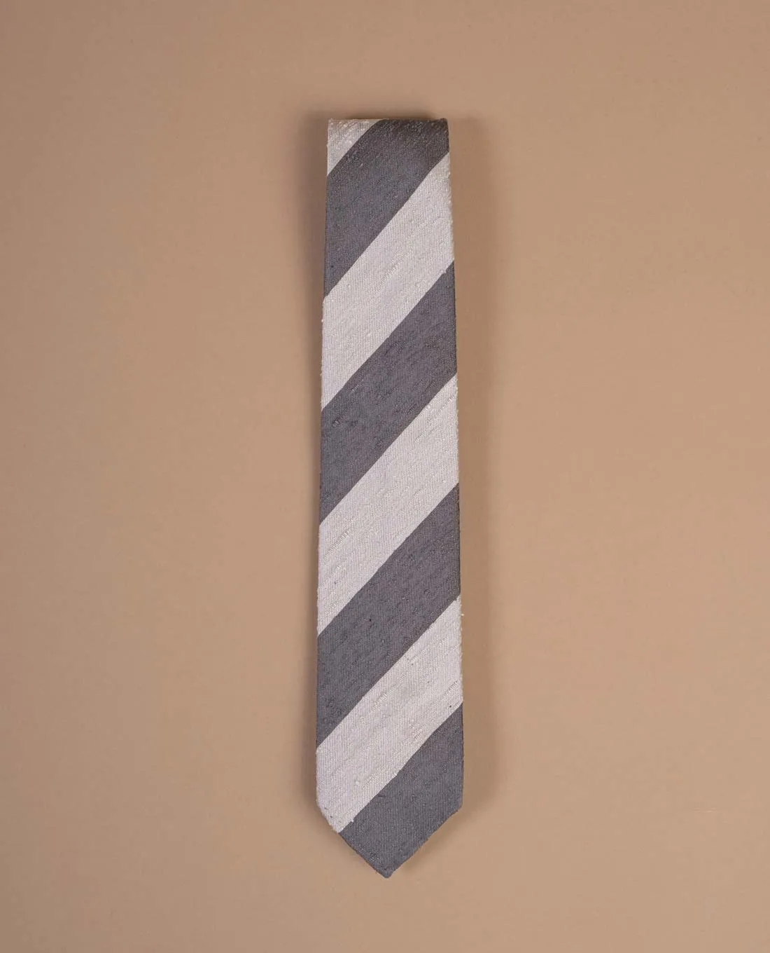 Shantung Silk Tie - Grey and White Stripes sold by Paolo Albizzati