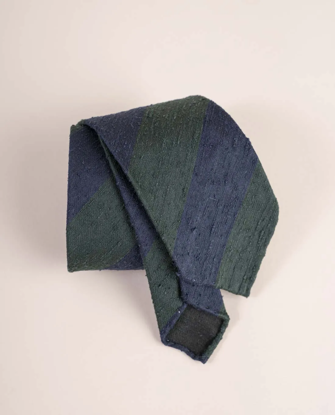 Shantung Silk Tie - Green and Navy Blue Stripes sold by Paolo Albizzati product image thumbnail 5