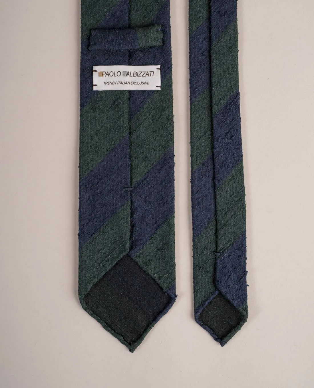 Shantung Silk Tie - Green and Navy Blue Stripes sold by Paolo Albizzati product image thumbnail 3