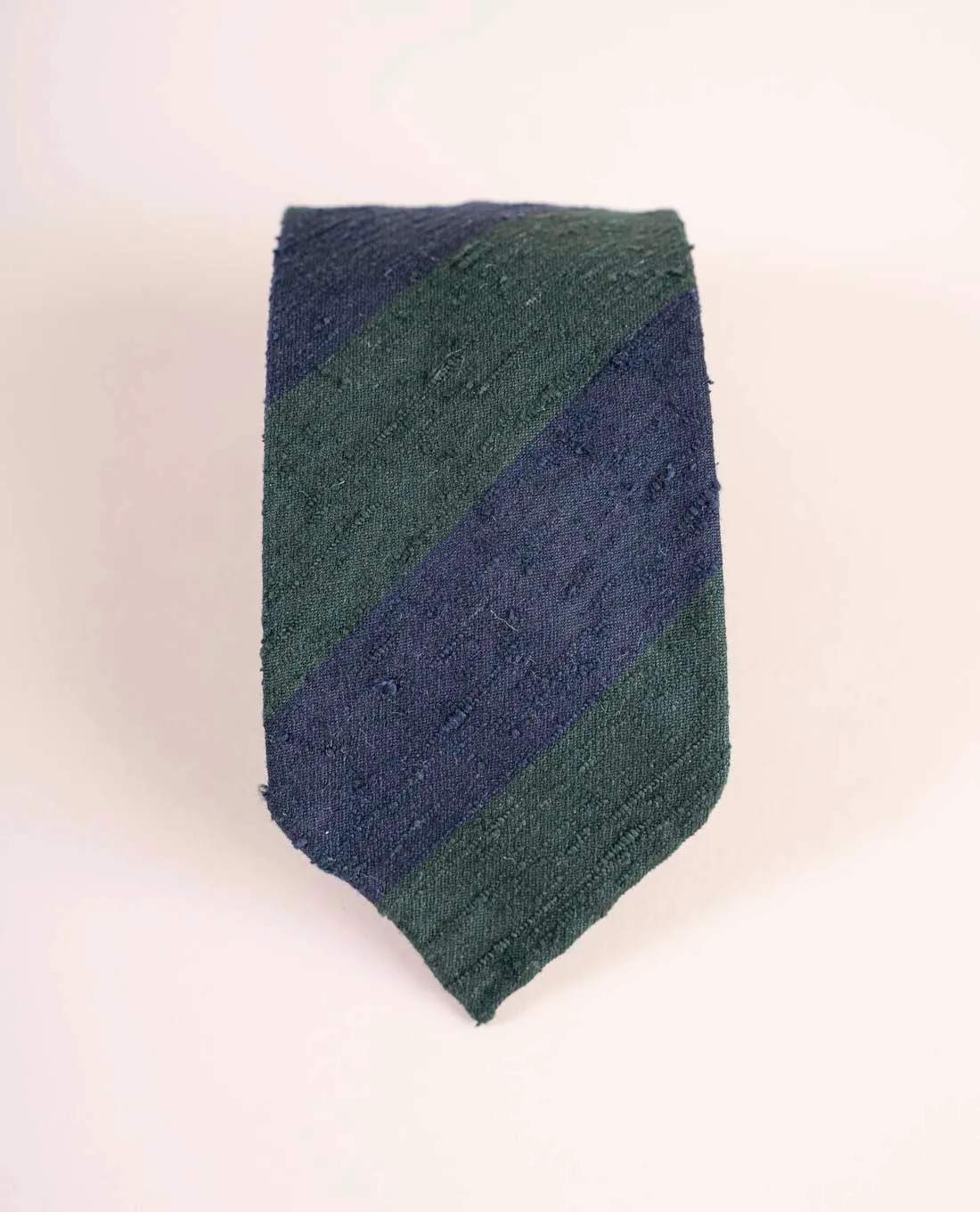 Shantung Silk Tie - Green and Navy Blue Stripes sold by Paolo Albizzati product image thumbnail 4