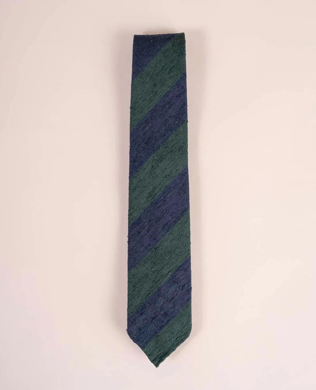 Shantung Silk Tie - Green and Navy Blue Stripes sold by Paolo Albizzati