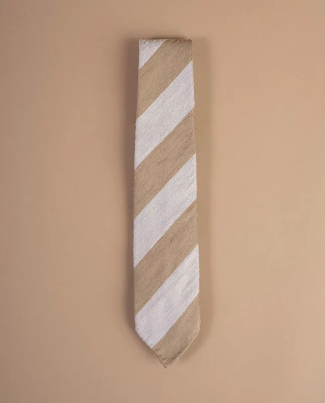 Shantung Silk Tie - Beige and White Stripes sold by Paolo Albizzati
