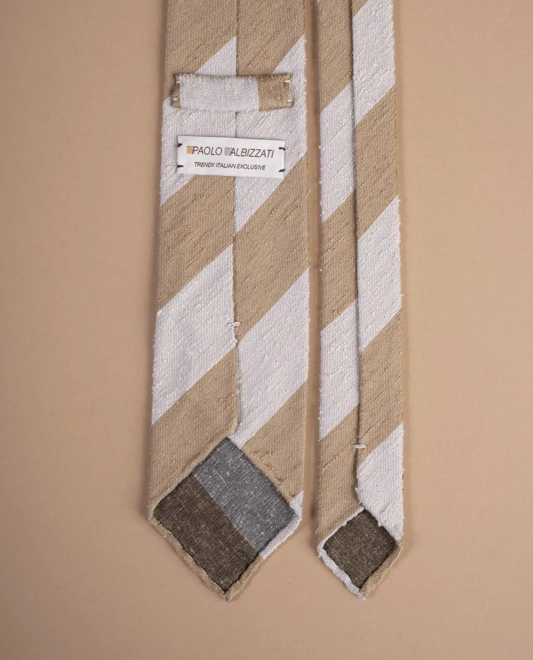 Shantung Silk Tie - Beige and White Stripes sold by Paolo Albizzati product image thumbnail 2