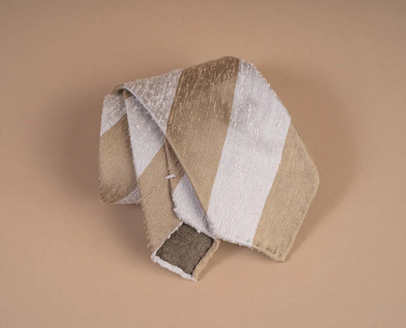 Shantung Silk Tie - Beige and White Stripes sold by Paolo Albizzati product image thumbnail 5