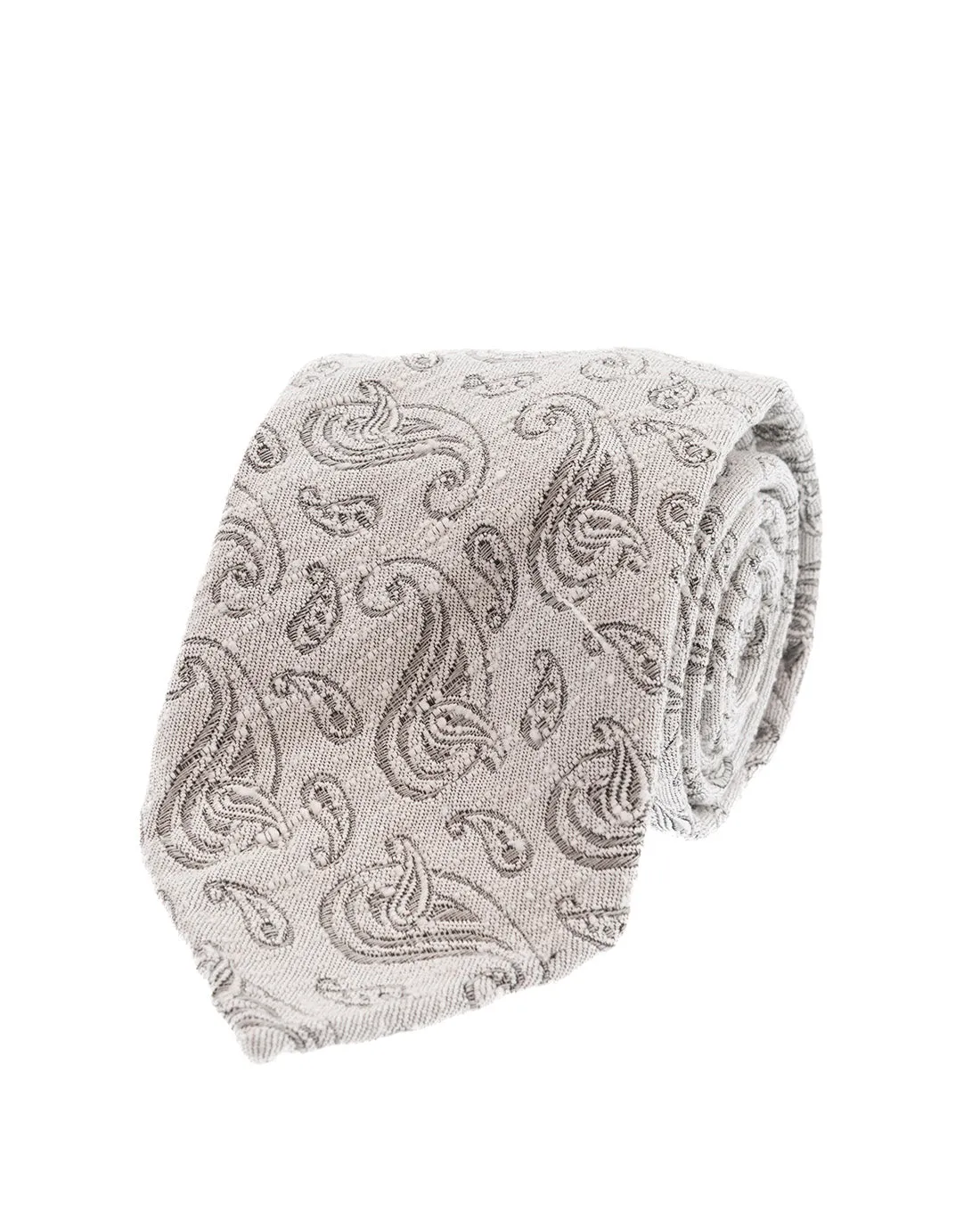 Shantung Silk Tie - White and Grey Paisley sold by Paolo Albizzati