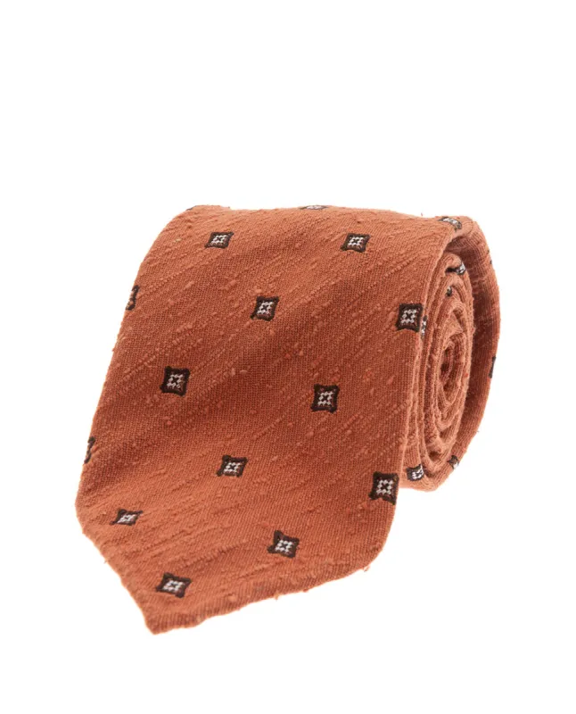 Shantung Silk Tie - Rust Orange Micro Motif sold by Paolo Albizzati