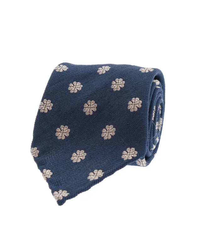 Bouclé Silk Tie - Navy Blue and White Micro Motif sold by Paolo Albizzati