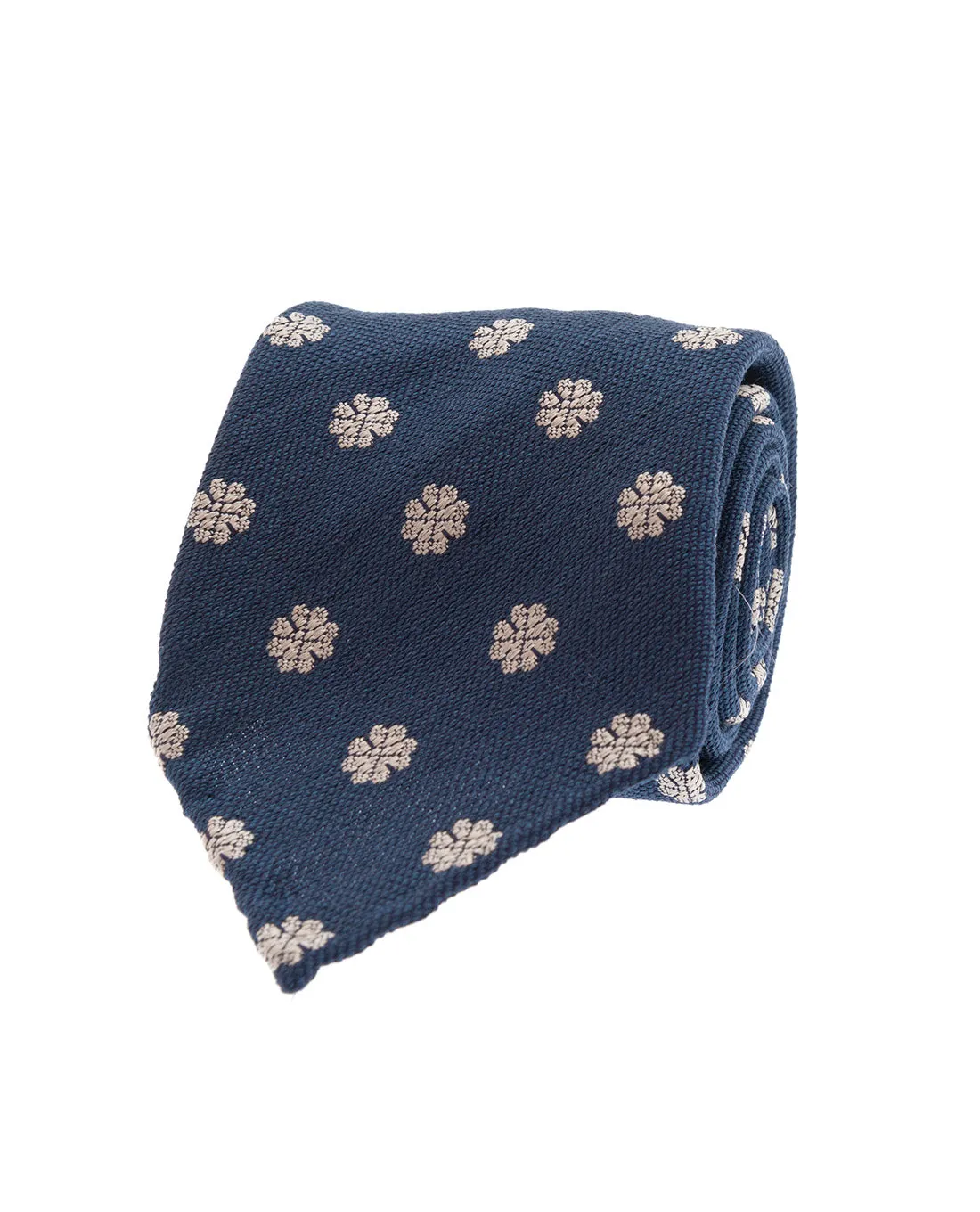 Bouclé Silk Tie - Navy Blue and White Micro Motif sold by Paolo Albizzati