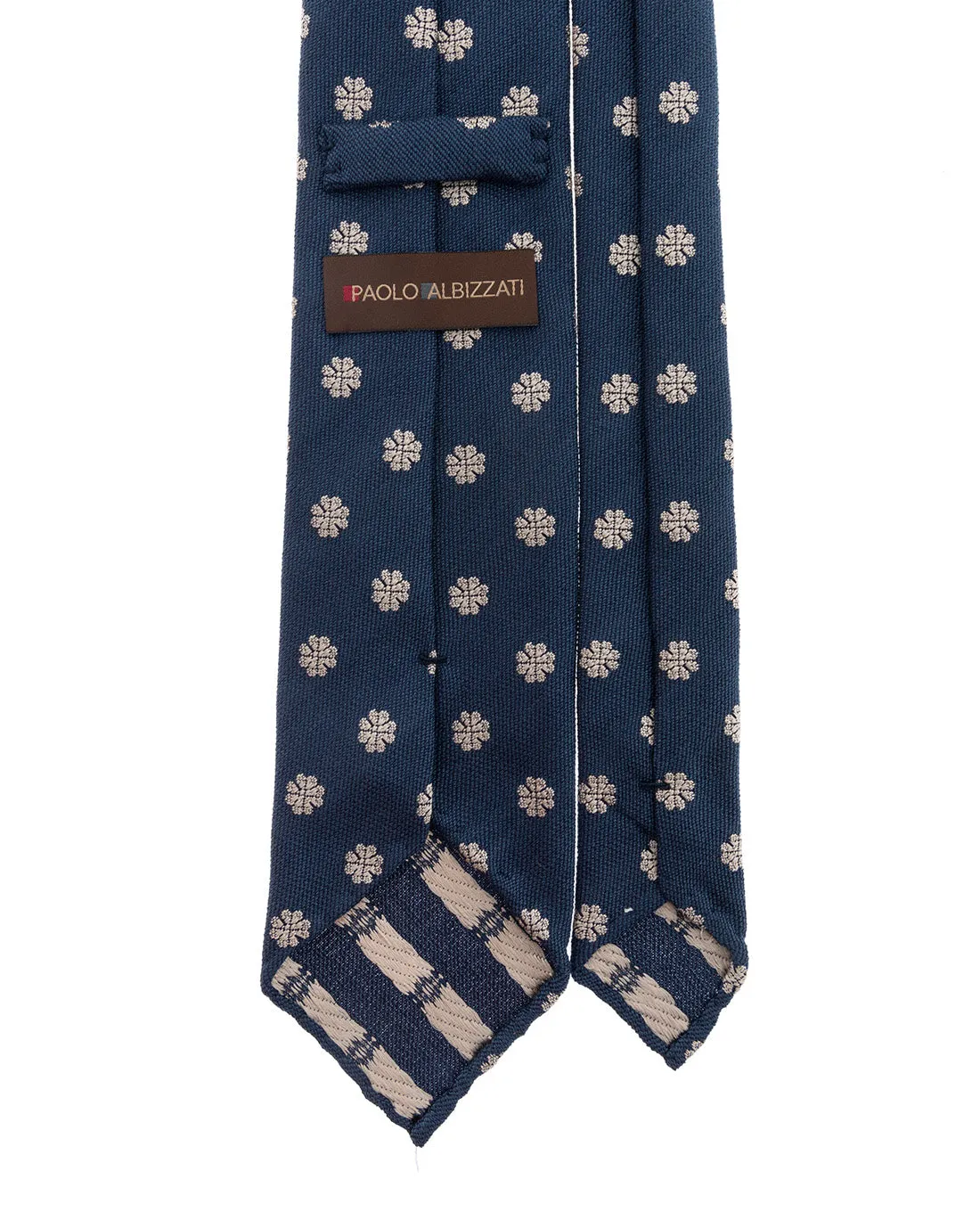 Bouclé Silk Tie - Navy Blue and White Micro Motif sold by Paolo Albizzati product image thumbnail 2
