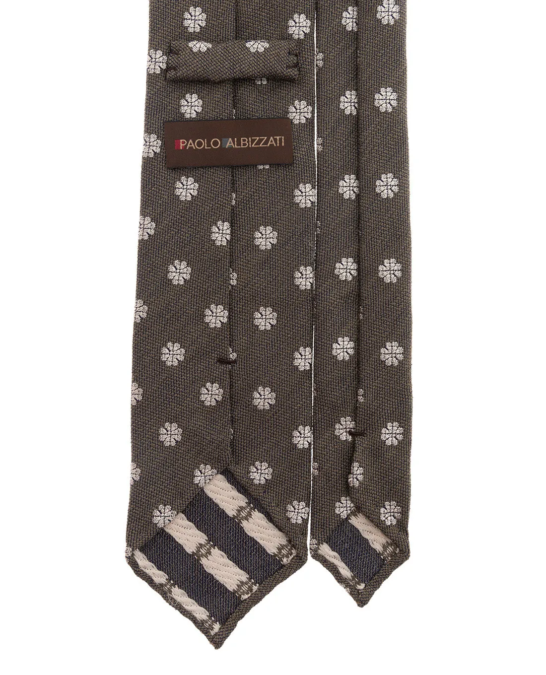 Bouclé Silk Tie - Khaki Green and White Micro Motif sold by Paolo Albizzati product image thumbnail 2