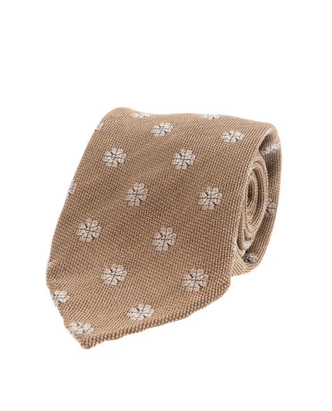 Bouclé Silk Tie - Beige and White Micro Motif sold by Paolo Albizzati
