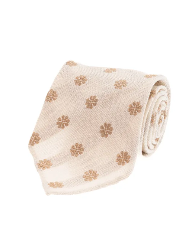 Bouclé Silk Tie - White and Beige Micro Motif sold by Paolo Albizzati